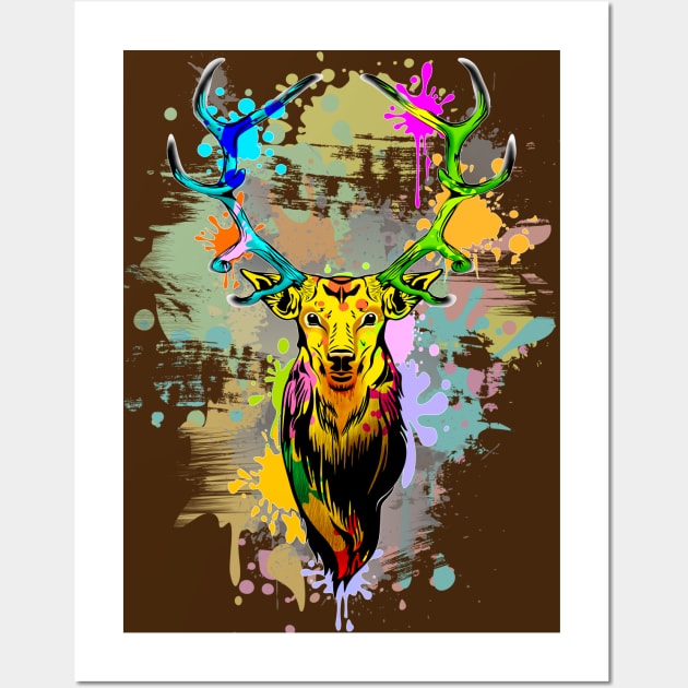 Deer PopArt Dripping Paint Wall Art by BluedarkArt